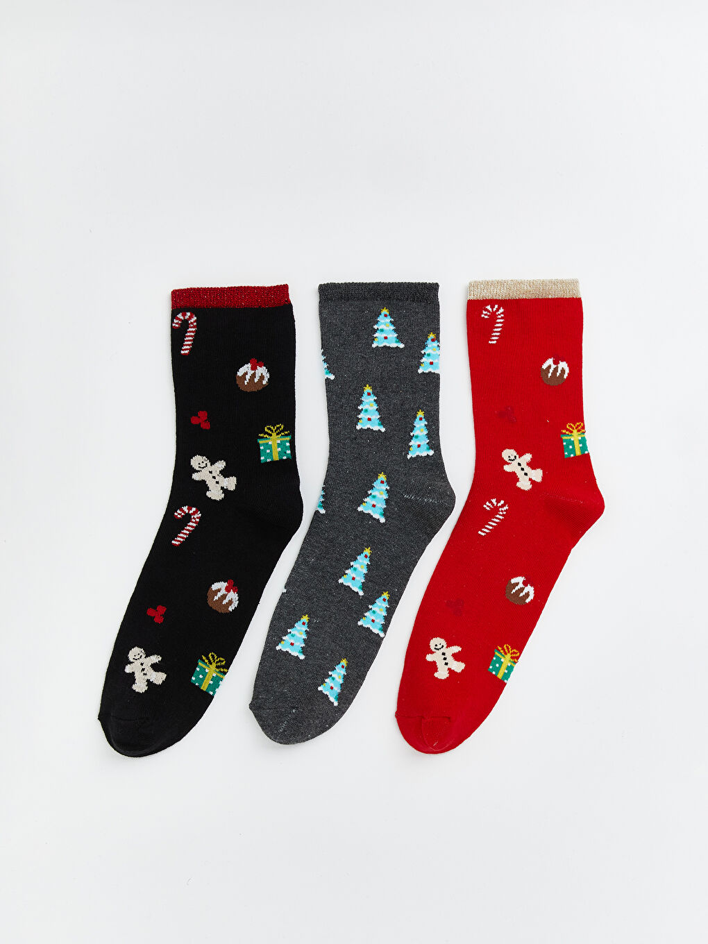 Siyah Yılbaşı Temalı Kadın Soket Çorap 3'lü-1