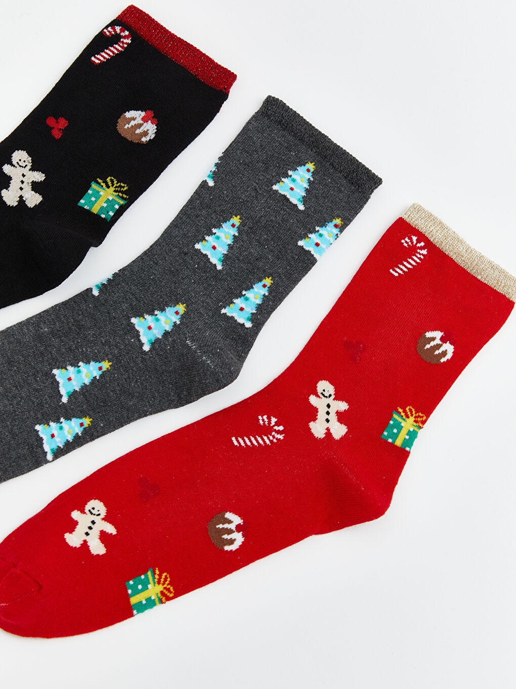 Siyah Yılbaşı Temalı Kadın Soket Çorap 3'lü-2