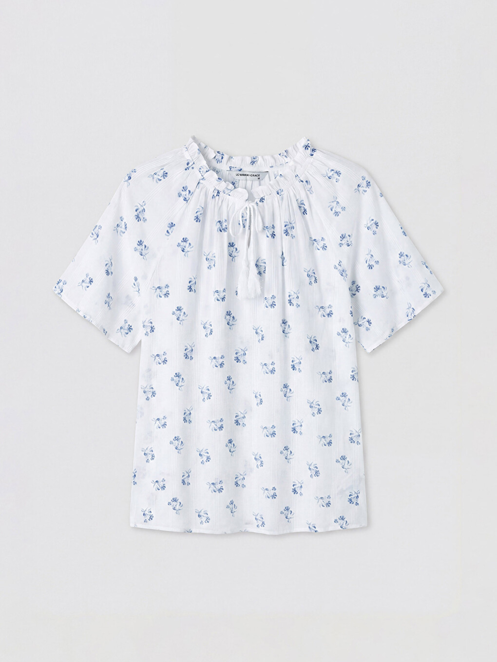 Tie Neck 100% Cotton Floral Blouse-4