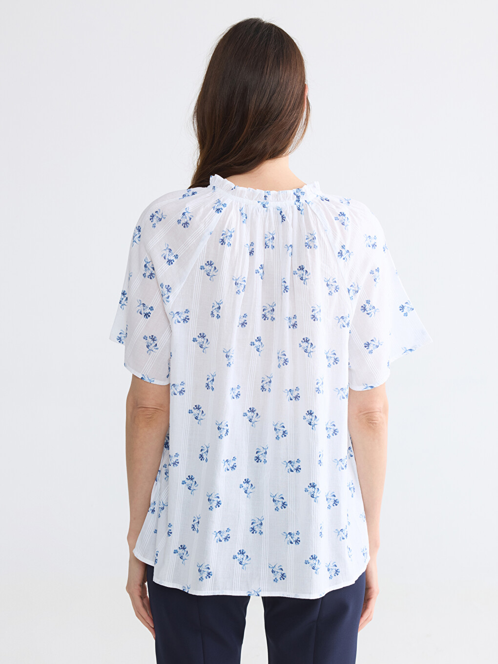 Tie Neck 100% Cotton Floral Blouse-3