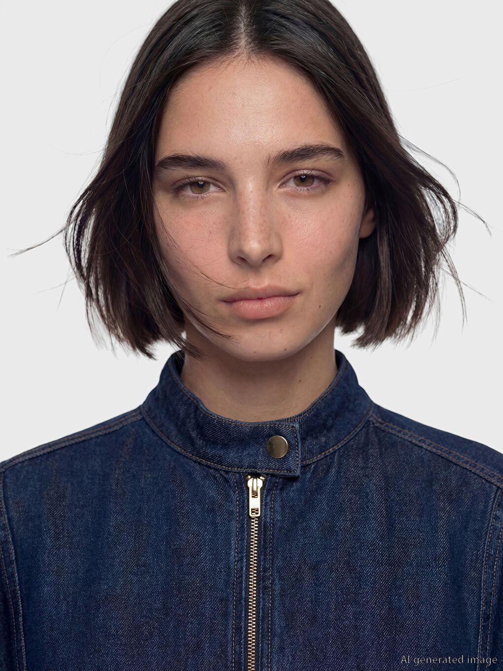 Lacivert Dik Yaka Kadın Jean Panço-5