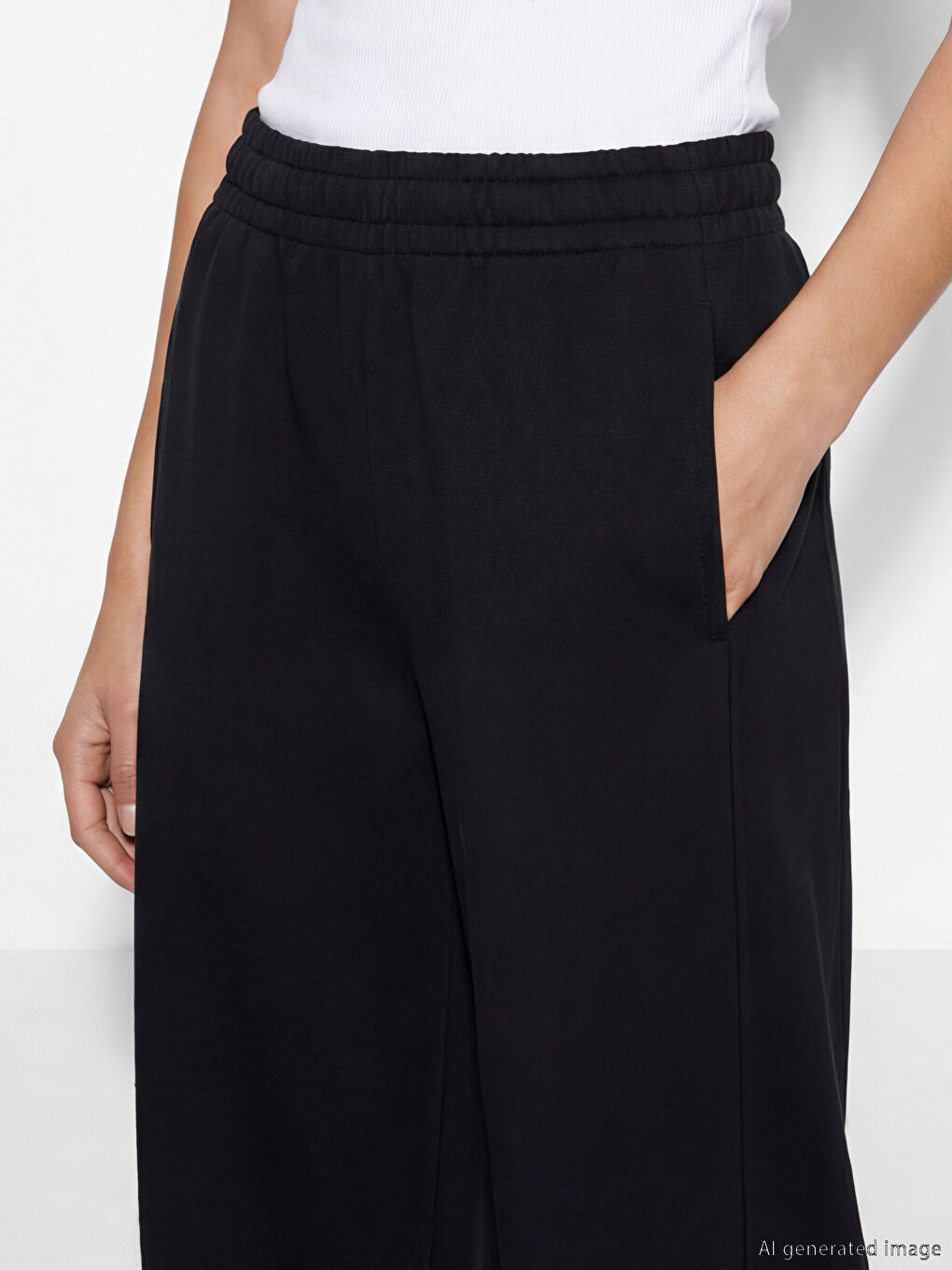 Siyah Beli Lastikli Kadın Kalın Eşofman Altı	-2