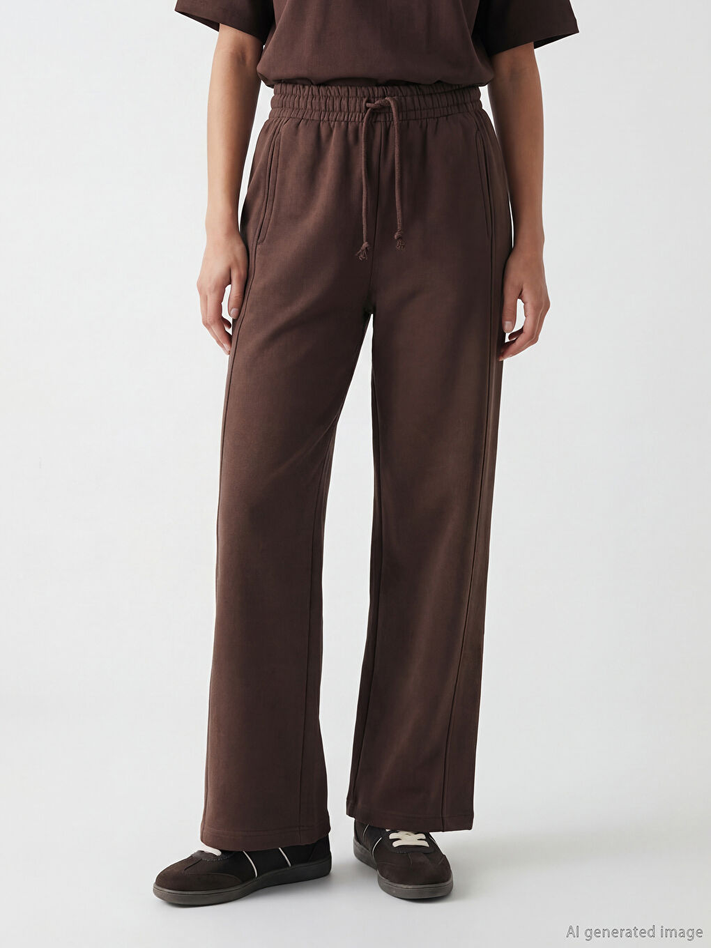 Kahverengi Beli Lastikli Kadın Kalın Eşofman Altı	-1