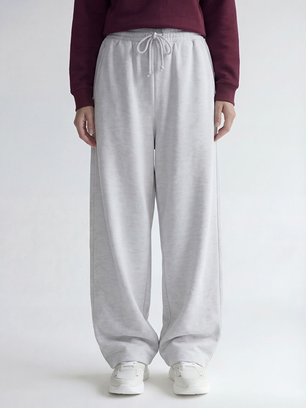 Gri Beli Lastikli Kadın Kalın Eşofman Altı	-1