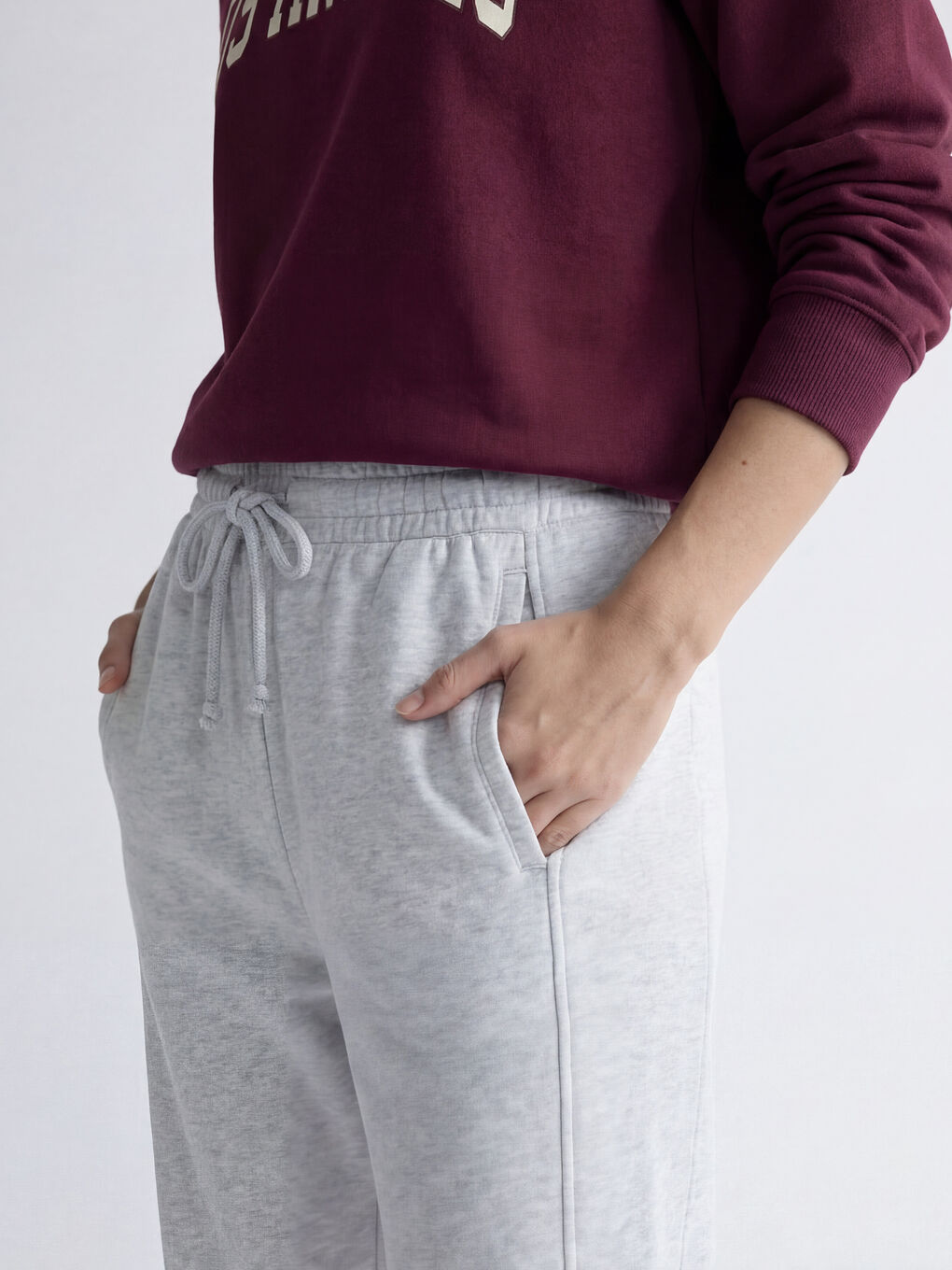 Gri Beli Lastikli Kadın Kalın Eşofman Altı	-2