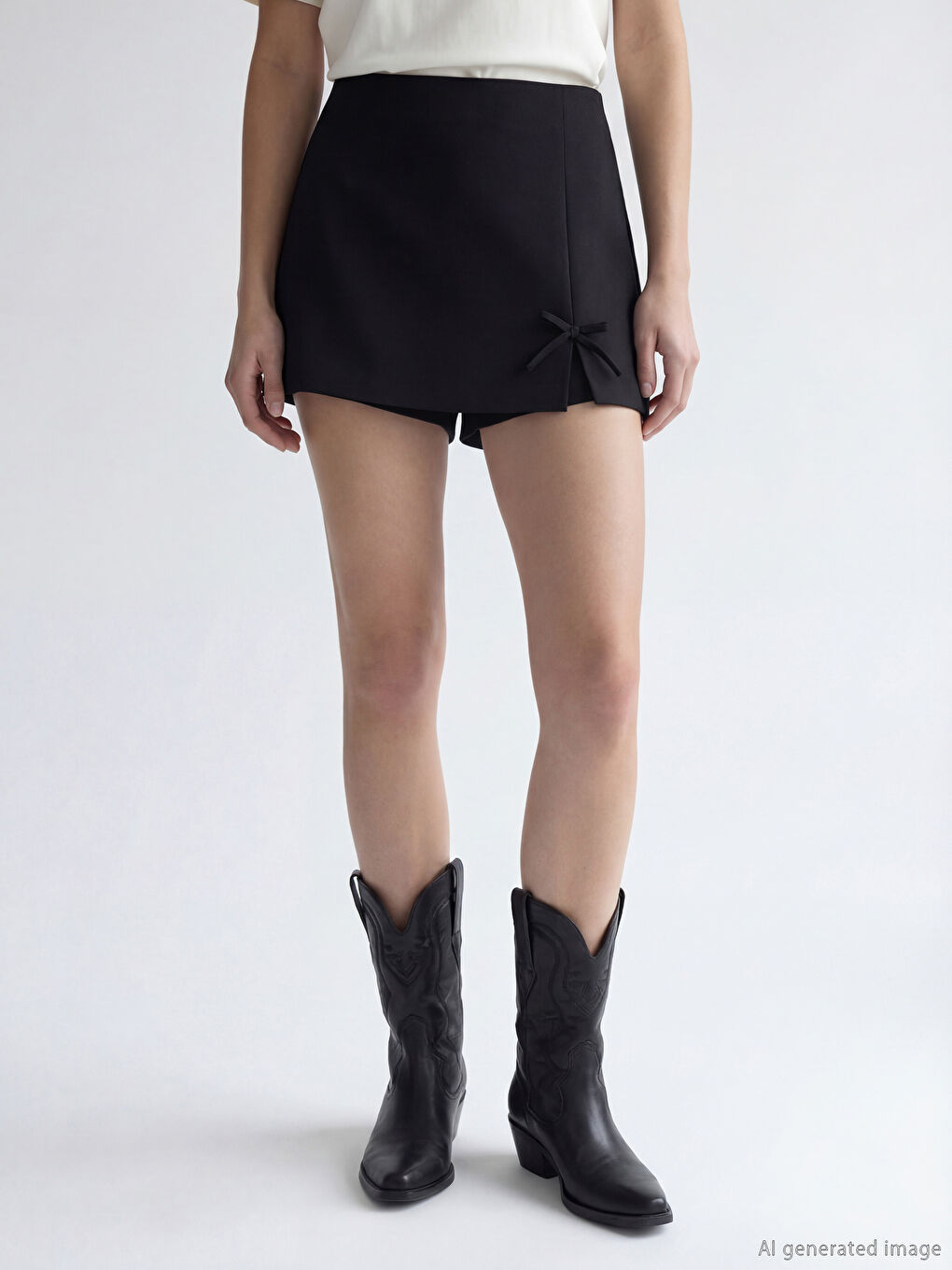 Zippered Waist Bow Detail Shorts Skirt-1