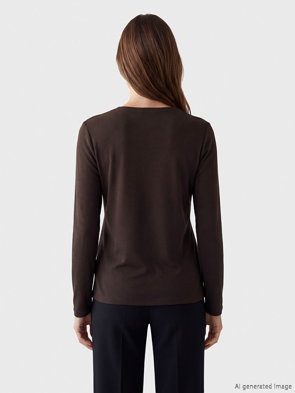 Kahverengi Bisiklet Yaka Desenli Kadın Tişört	-3