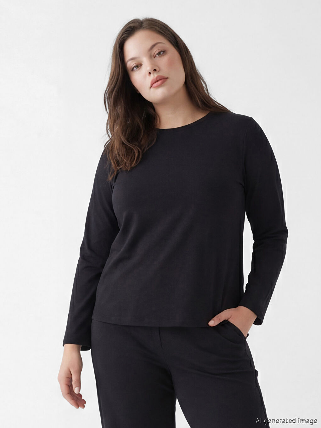 Siyah Bisiklet Yaka Kadın Tişört-1