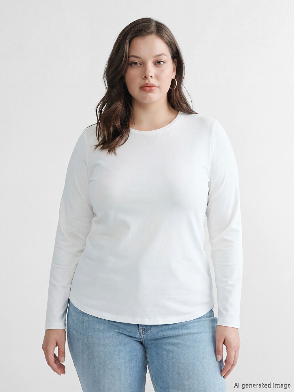 Ekru Bisiklet Yaka Kadın Tişört-1