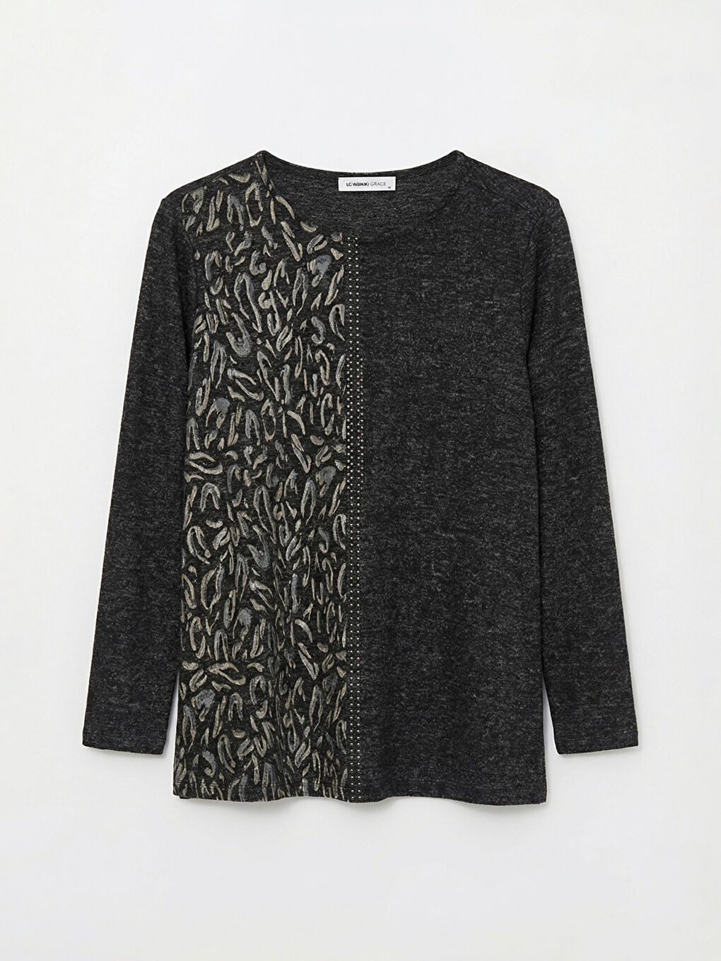 Siyah Bisiklet Yaka Desenli Bluz