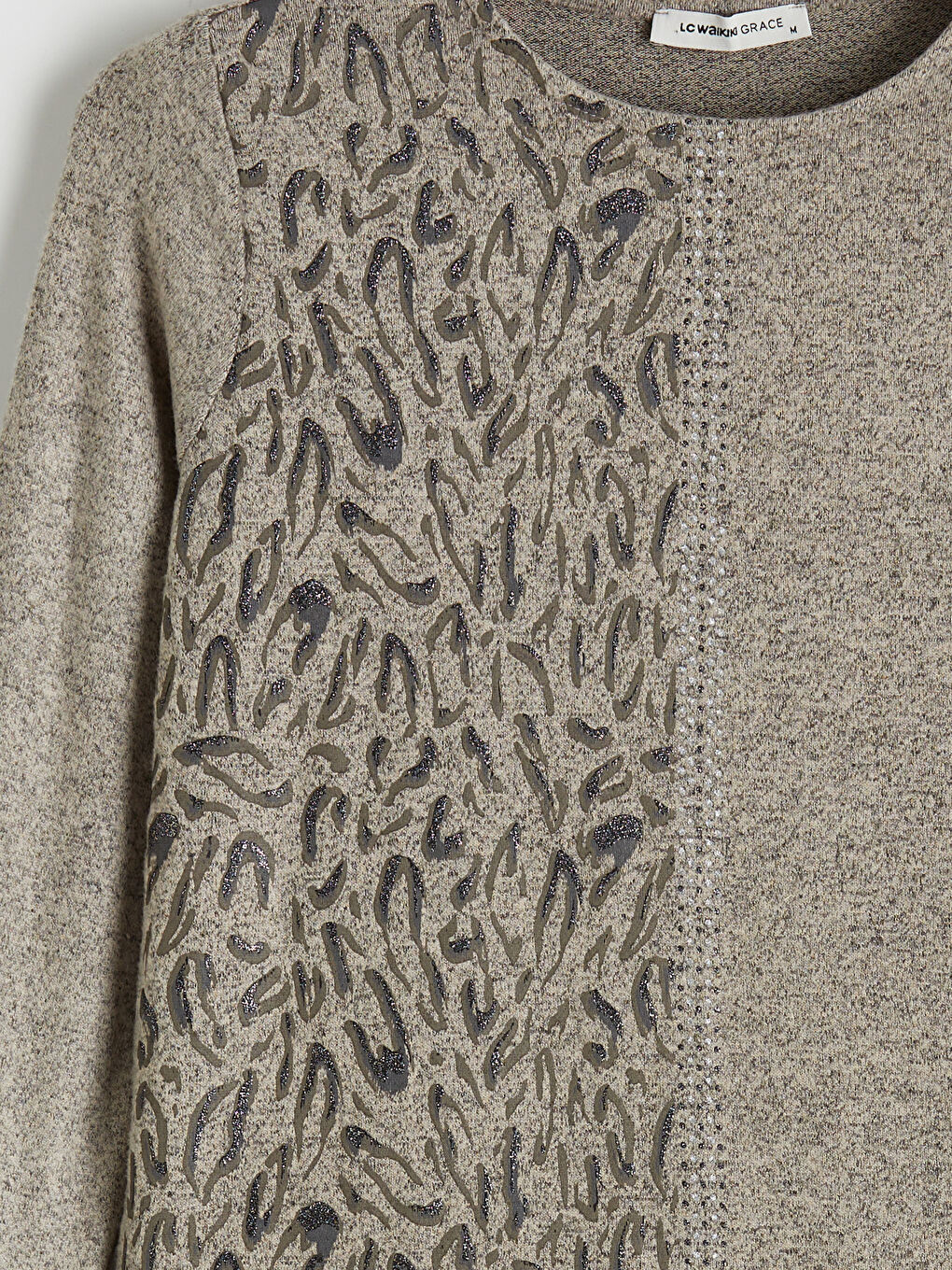 Bej Bisiklet Yaka Desenli Bluz-5