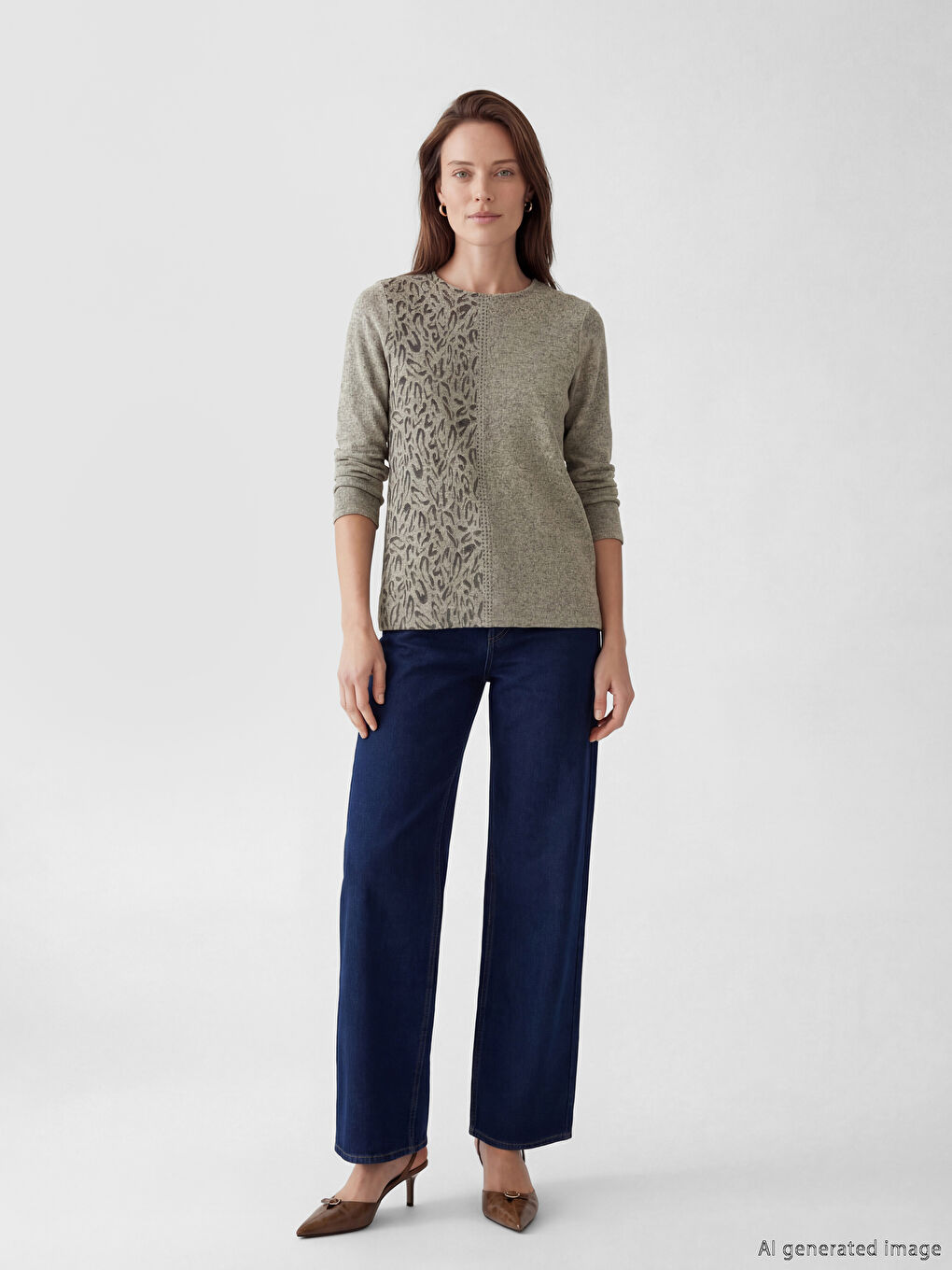 Bej Bisiklet Yaka Desenli Bluz-1