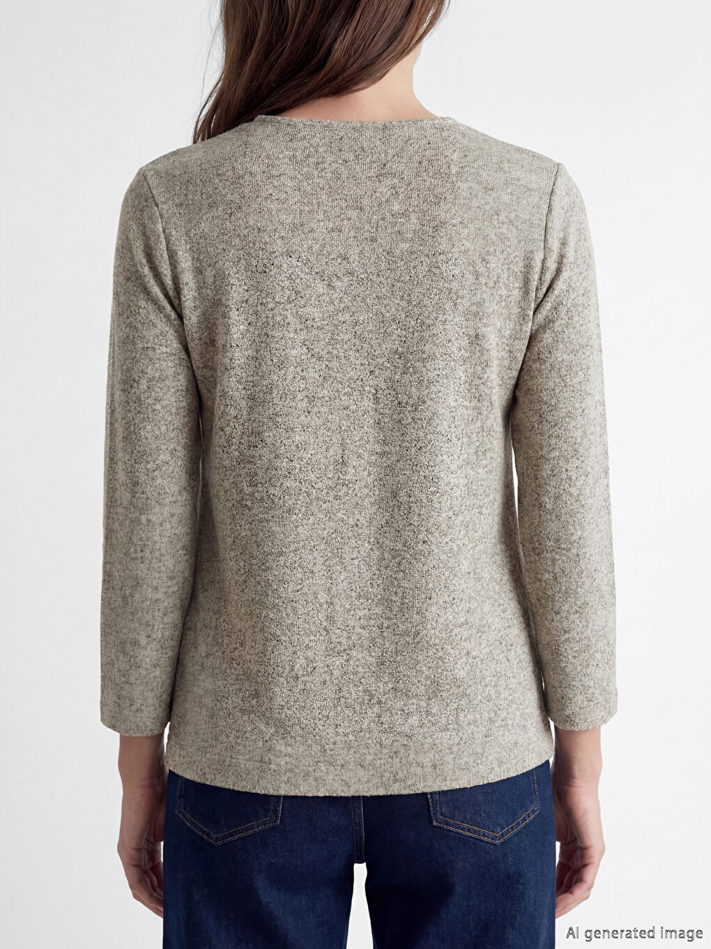 Bej Bisiklet Yaka Desenli Bluz-2