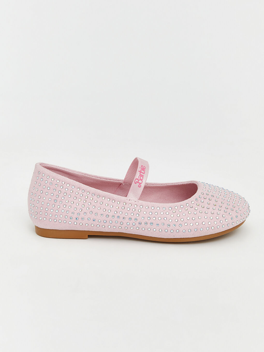 Pembe Barbie Baskılı Taşlı Kız Bebek Babet -1