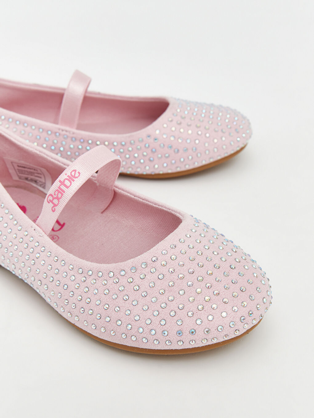 Pembe Barbie Baskılı Taşlı Kız Bebek Babet -2
