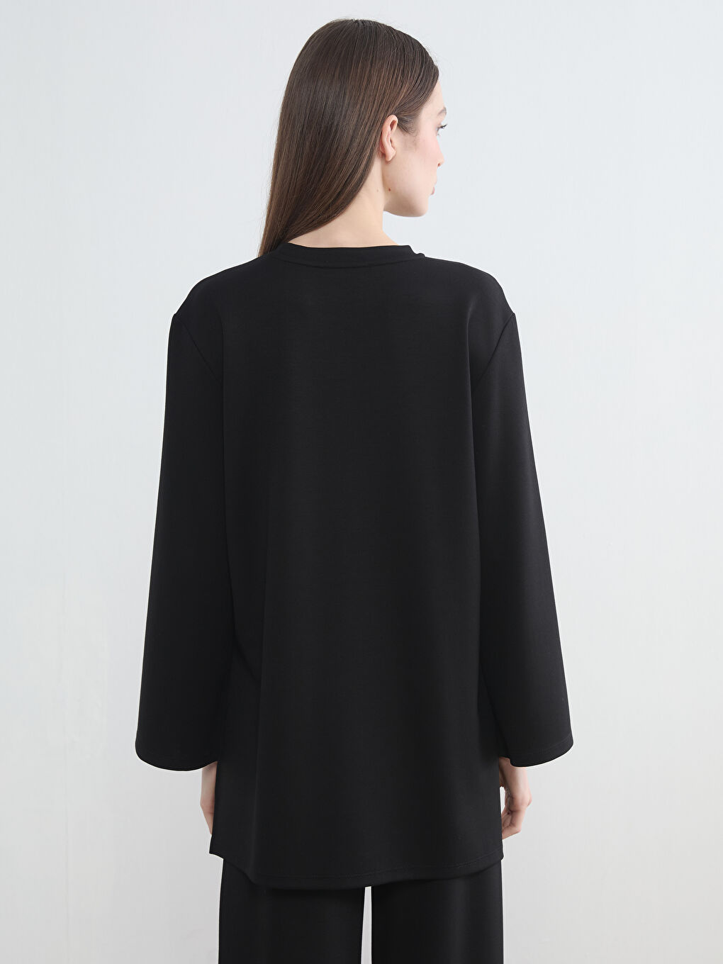 Siyah Taşlı Soft Touch Oversize Kadın Sweatshirt Tunik-3