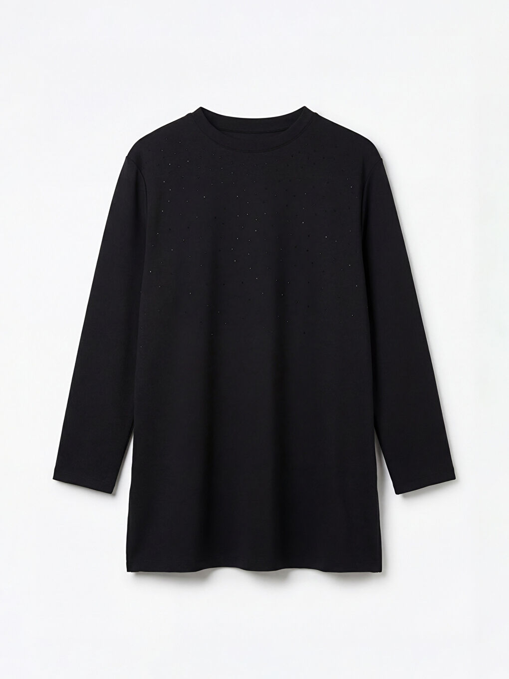 Siyah Taşlı Soft Touch Oversize Kadın Sweatshirt Tunik