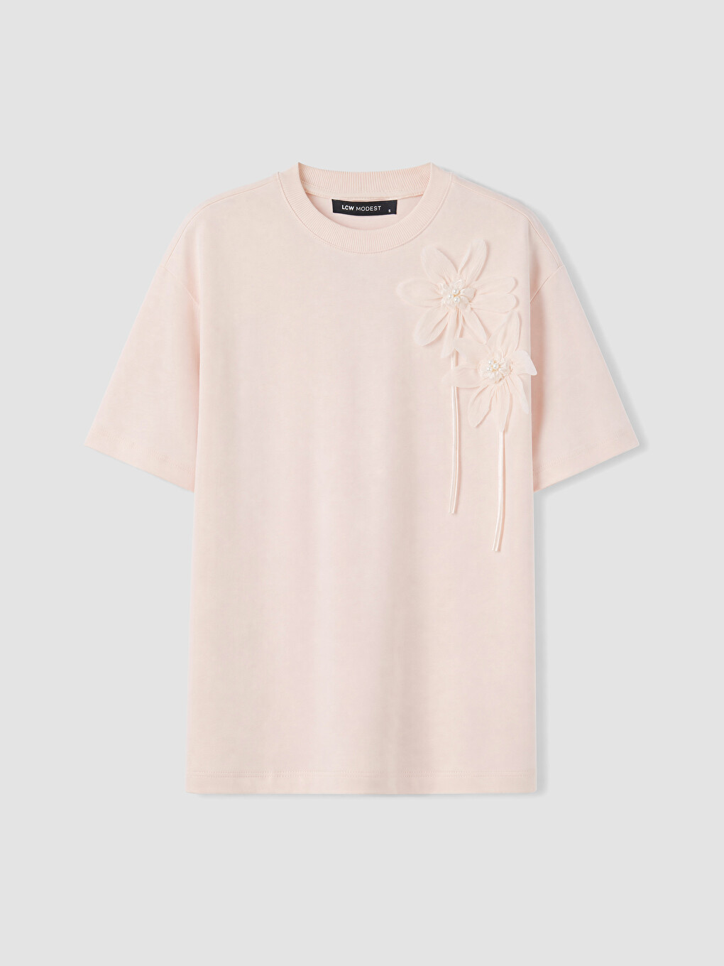 Pembe Bisiklet Yaka Çiçek Aplikeli Bluz