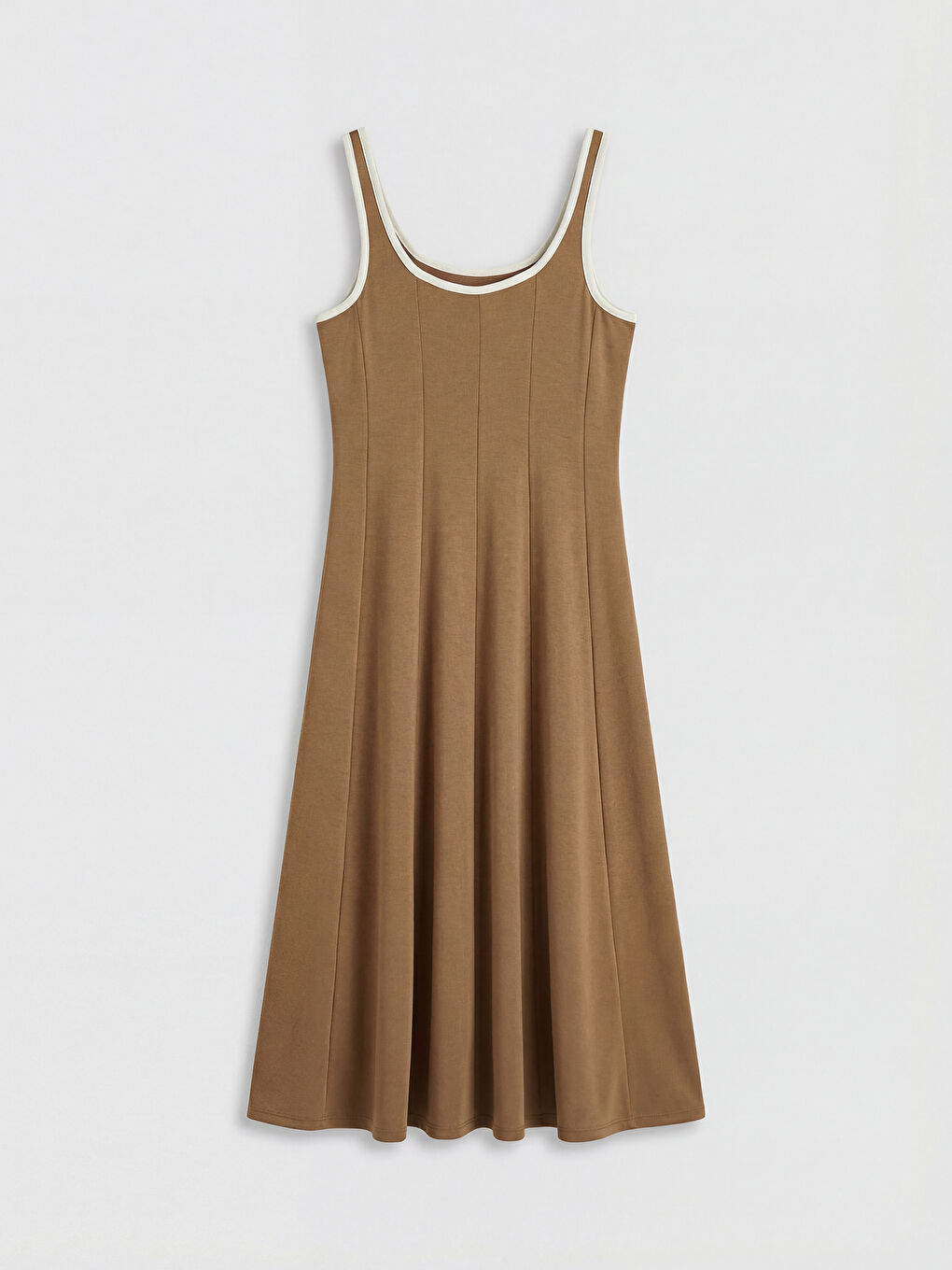 Kahverengi U Yaka Askılı Peplum Elbise-1