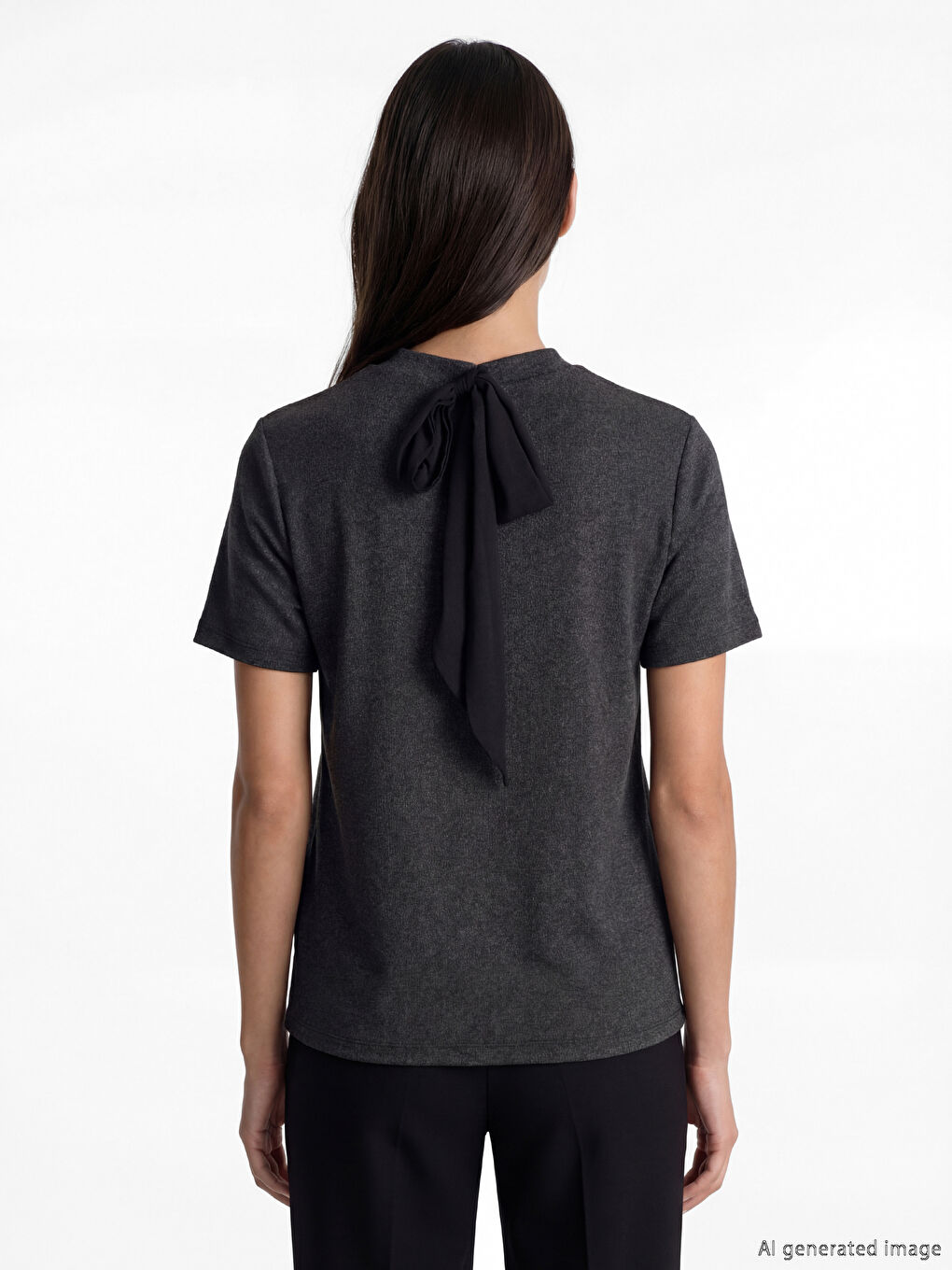 Antrasit Bisiklet Yaka Kadın Tişört-3