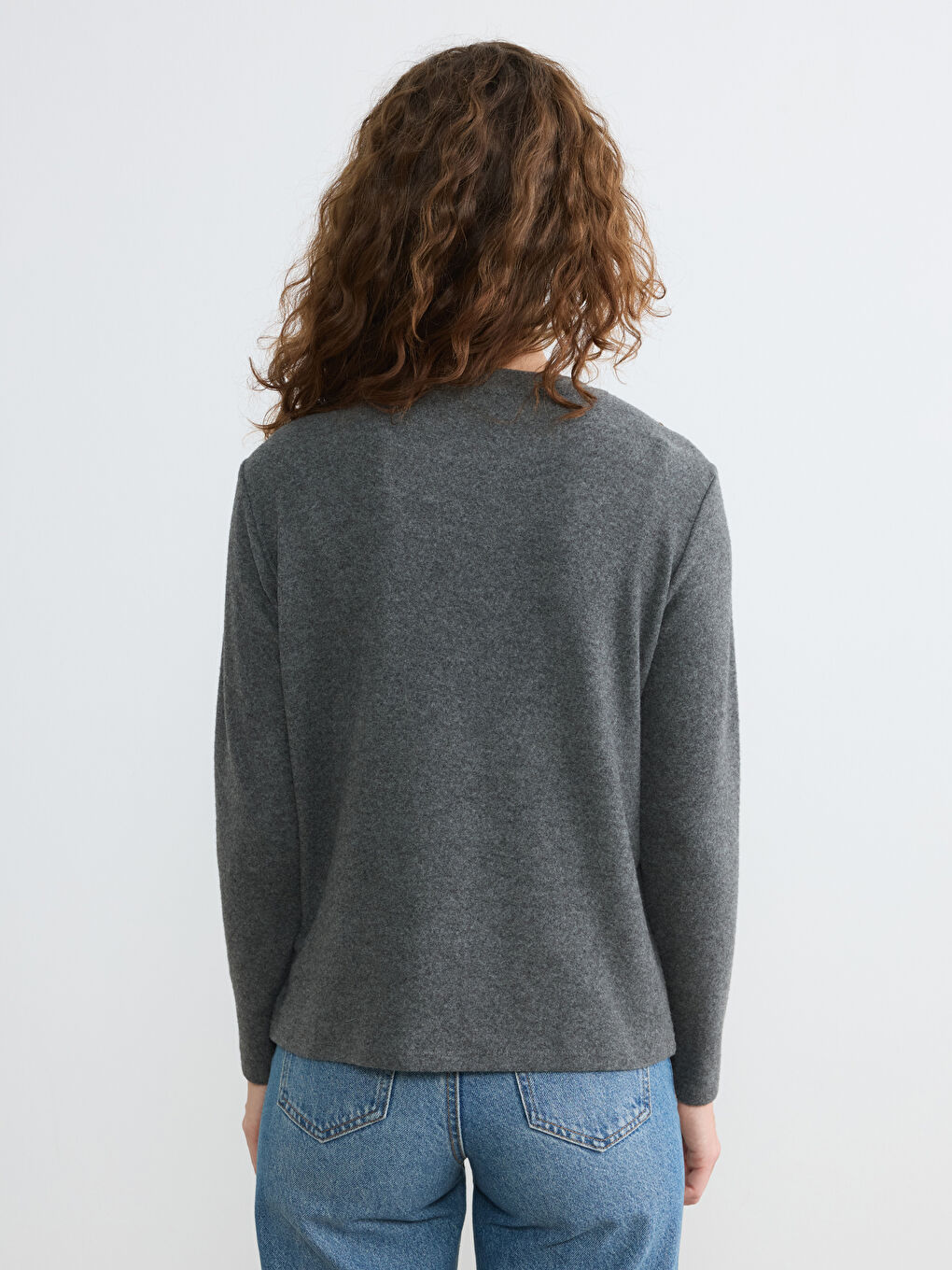 Antrasit Bisiklet Yaka Aplike Detaylı Bluz-3