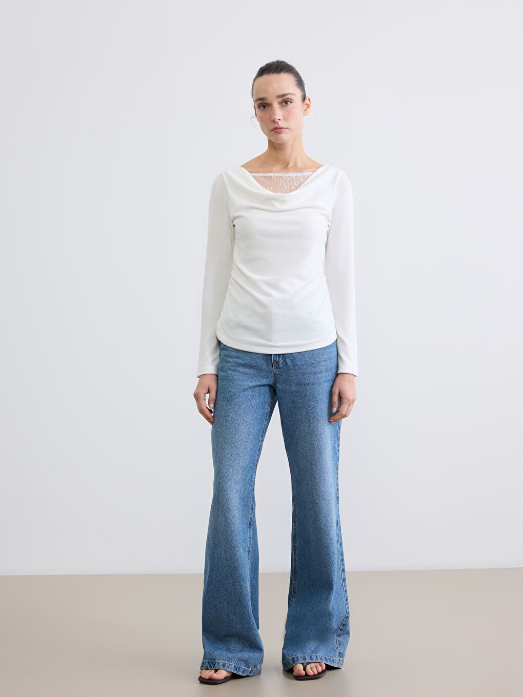 Ruched Blouse with Boat Neck-1