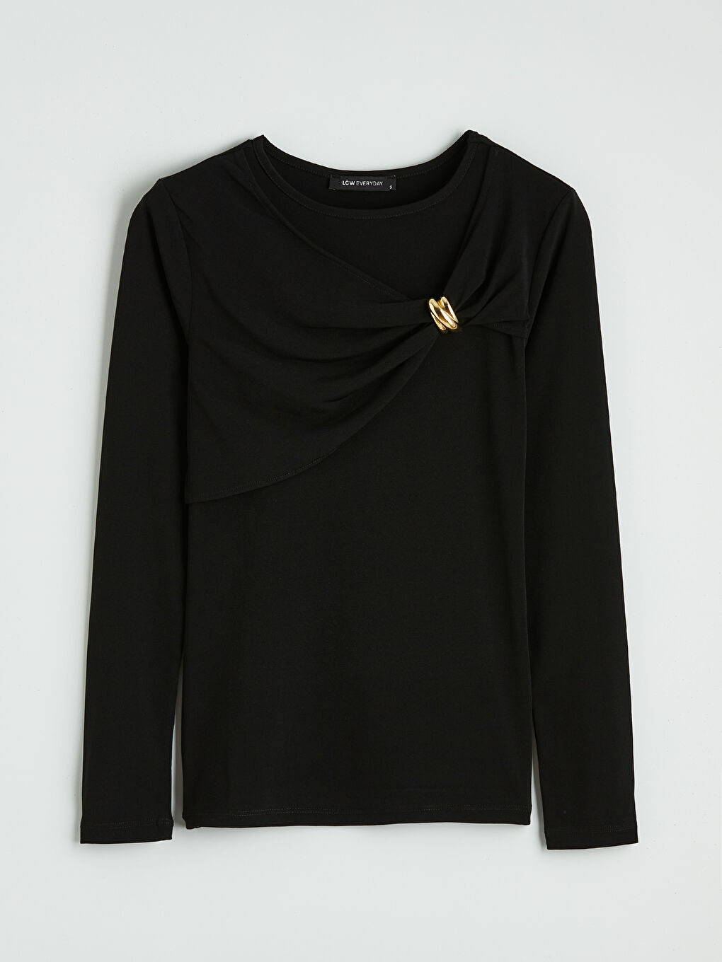 Siyah Bisiklet Yaka Büzgülü Toka Detaylı Kadın Body