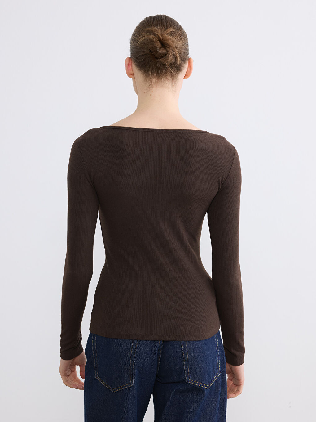 Kahverengi U Yaka Fitilli Kadın Body	-3