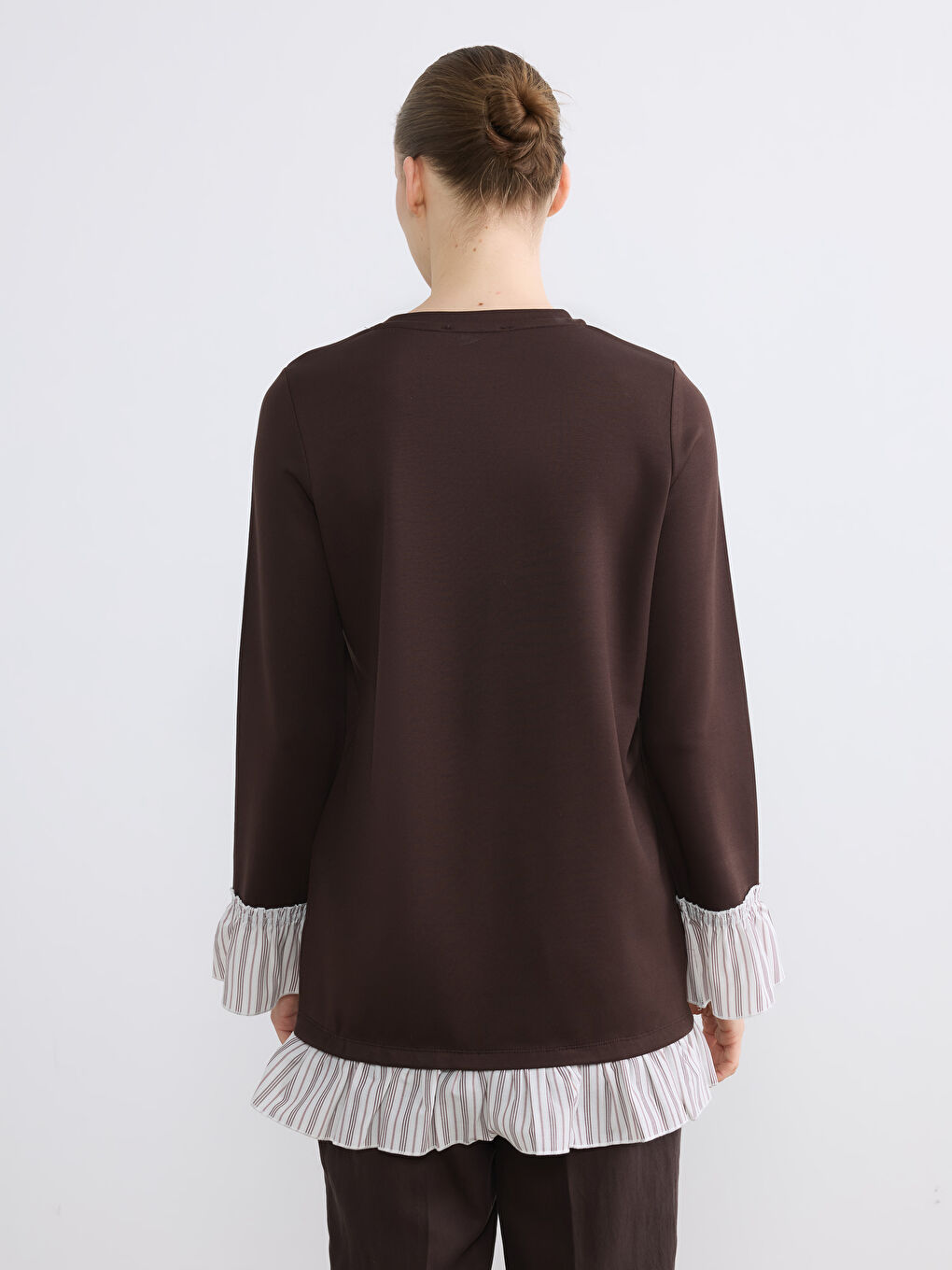 Kahverengi Bisiklet Yaka Soft Touch Kadın Tunik-3