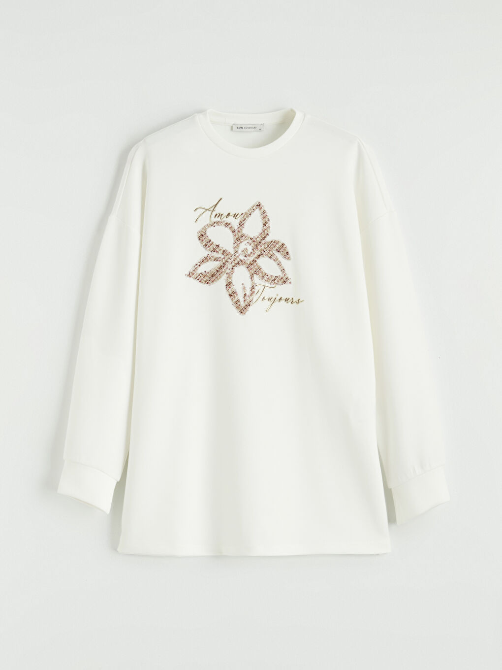 Ekru Baskılı Soft Touch Oversize Kadın Tunik-4