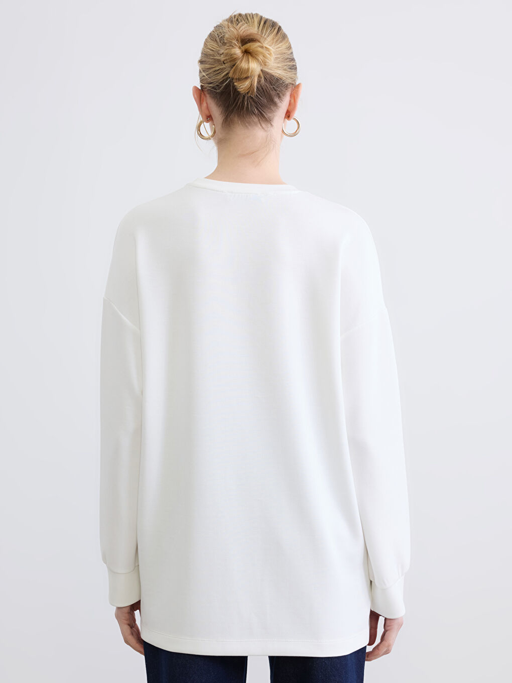 Ekru Baskılı Soft Touch Oversize Kadın Tunik-3