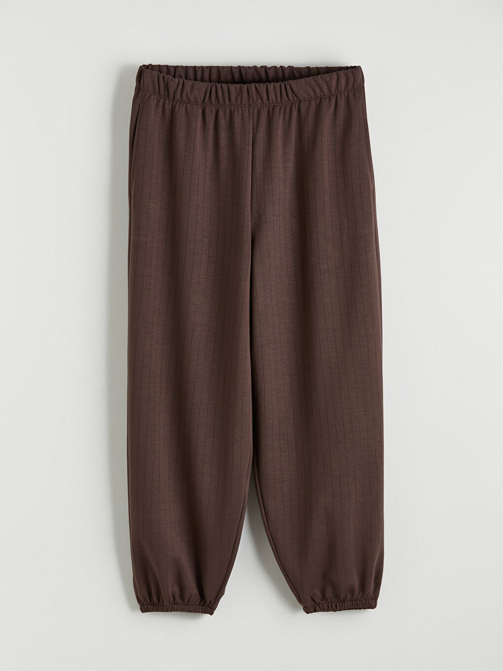 Kahverengi Beli Lastikli Çizgili Kadın Jogger Pantolon