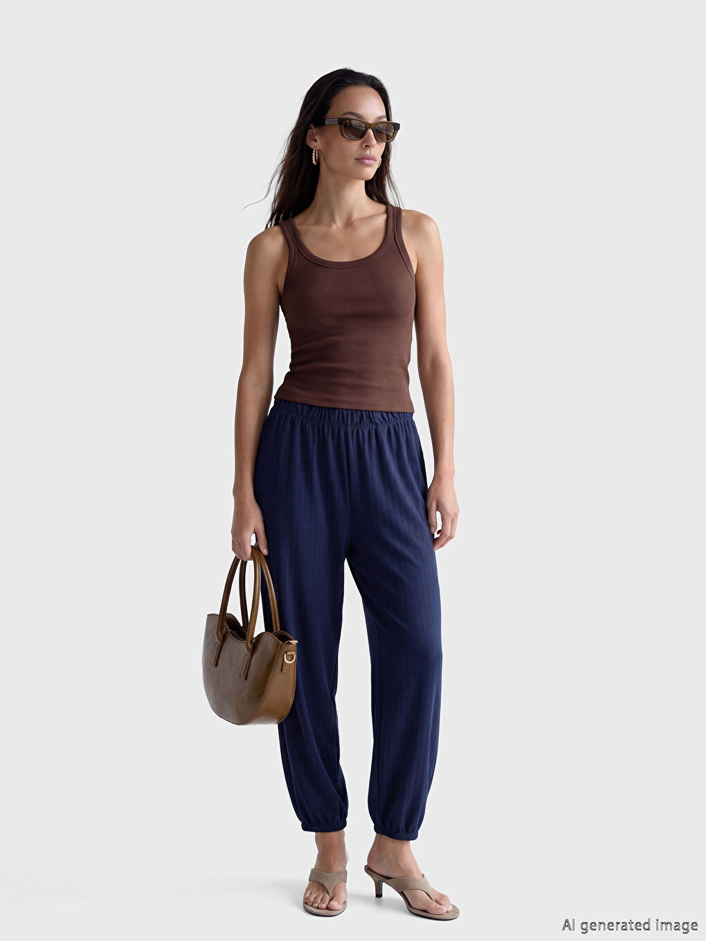 Lacivert Beli Lastikli Çizgili Kadın Jogger Pantolon