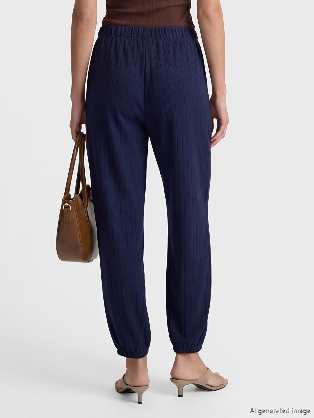 Lacivert Beli Lastikli Çizgili Kadın Jogger Pantolon-2