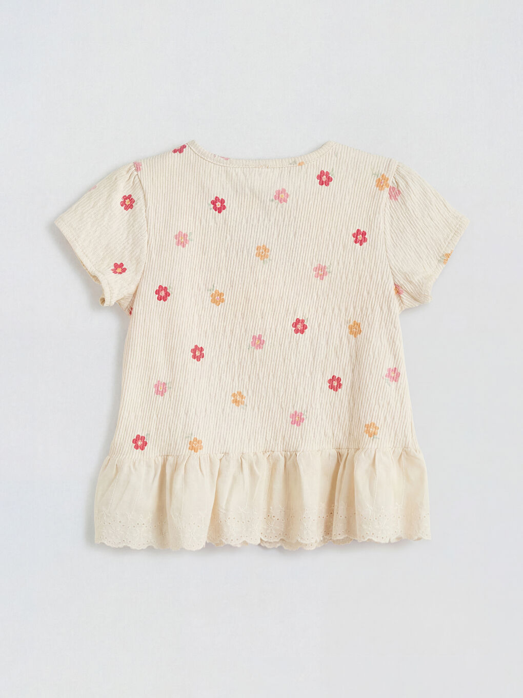 Ekru Çiçekli Kız Çocuk Tişört ve Pantolon-2