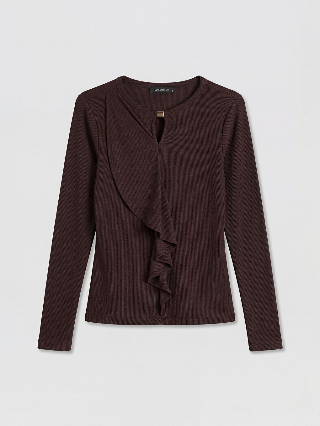 Kahverengi Bisiklet Yaka Fırfırlı Bluz