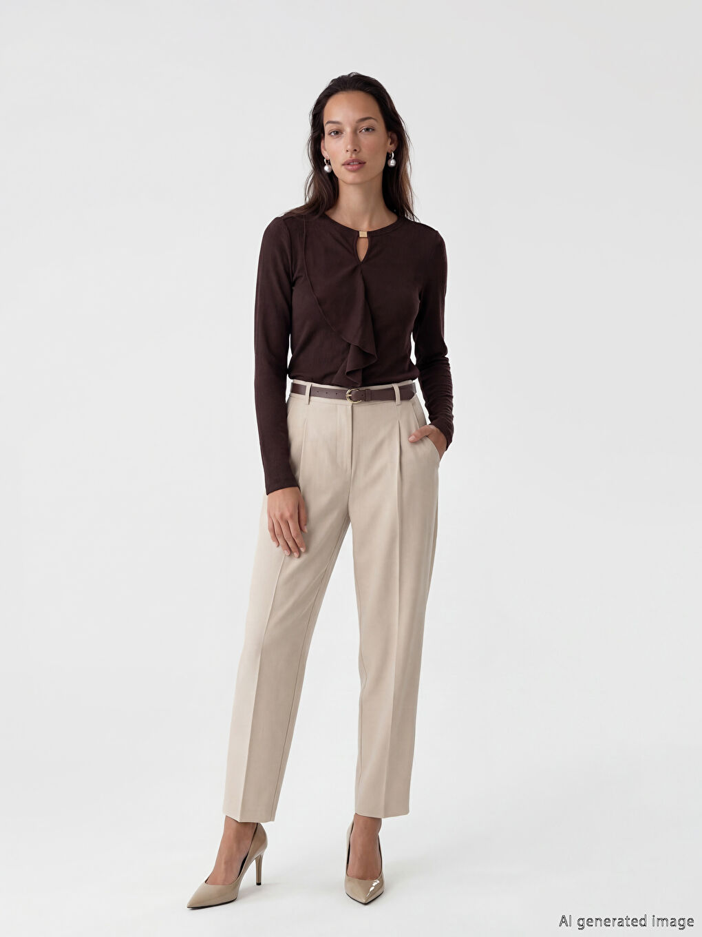 Kahverengi Bisiklet Yaka Fırfırlı Bluz-1