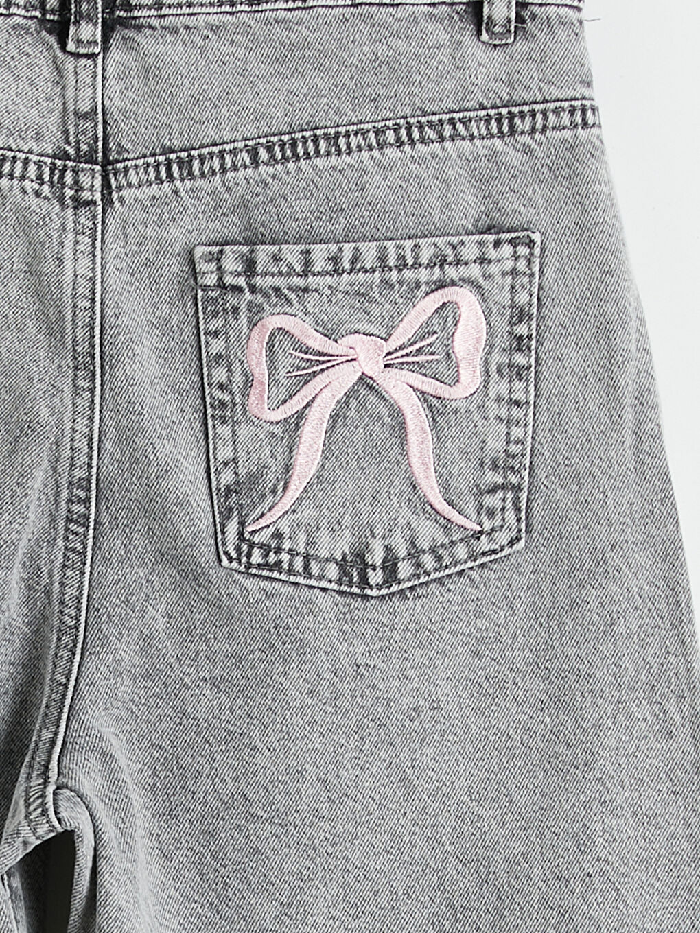 Karışık Wideleg Fiyonk Nakışlı Kız Çocuk Jean Pantolon-2