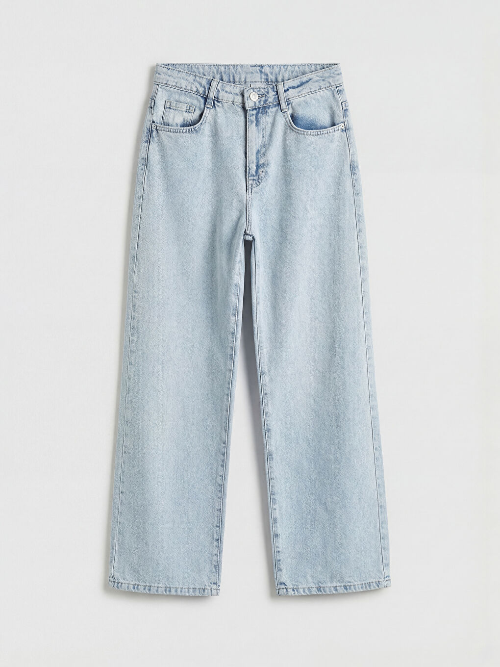 Mavi Wideleg Fiyonk Nakışlı Kız Çocuk Jean Pantolon