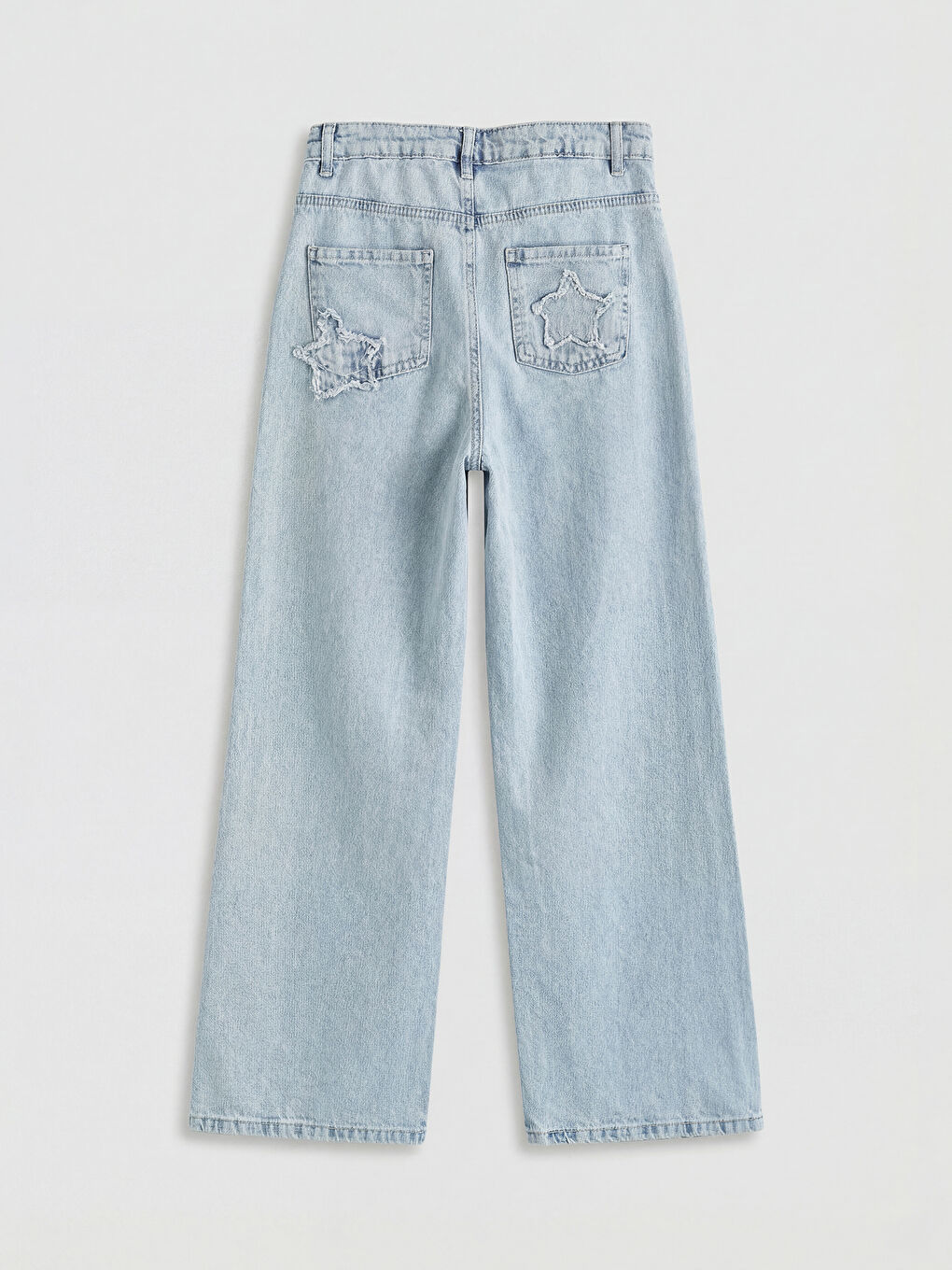 Mavi Wideleg Fiyonk Nakışlı Kız Çocuk Jean Pantolon-1