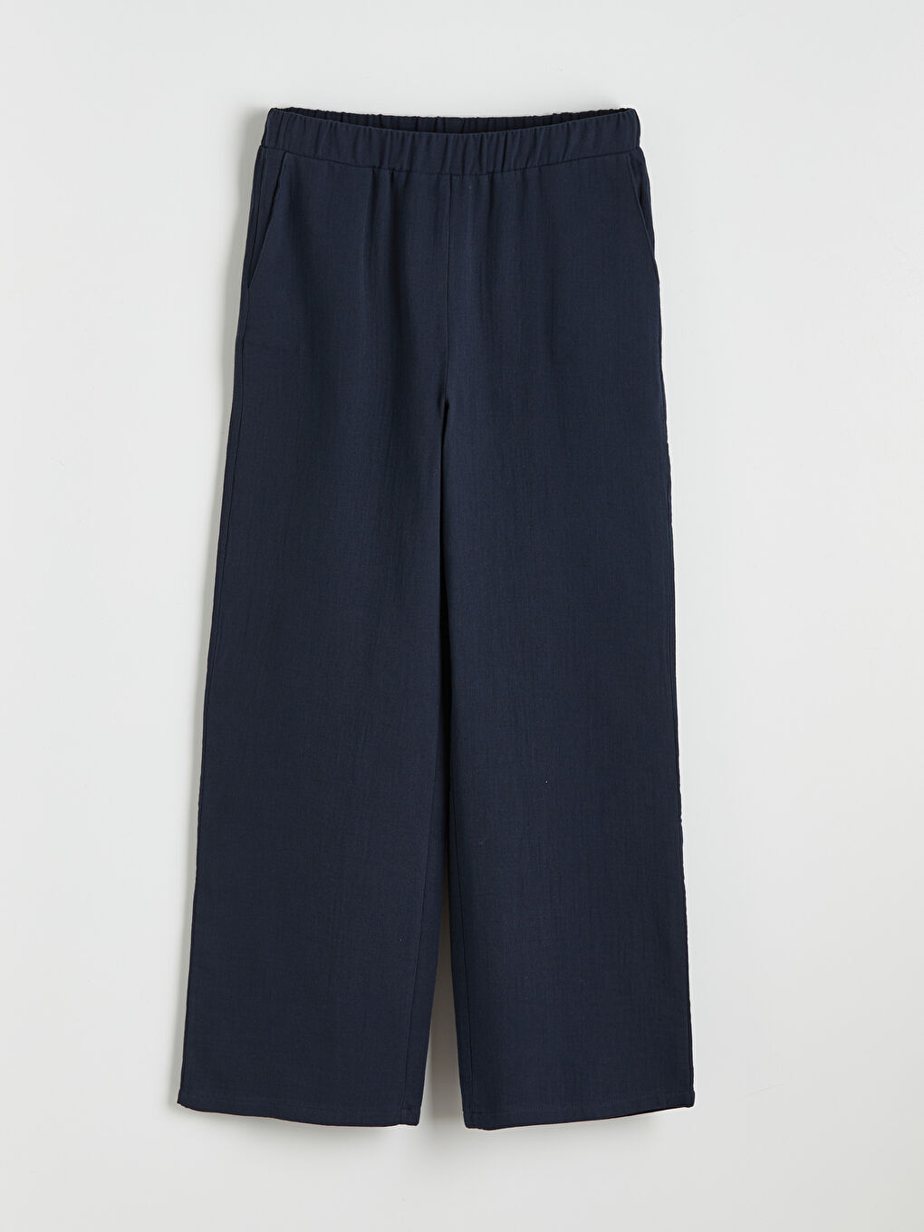 Lacivert Beli Lastikli Geniş Paça Kadın Pantolon