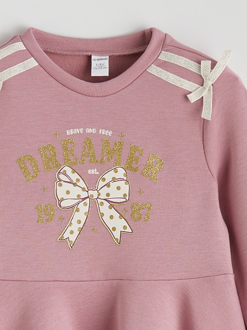 Lila Bisiklet Yaka Baskılı Kız Çocuk Elbise-2