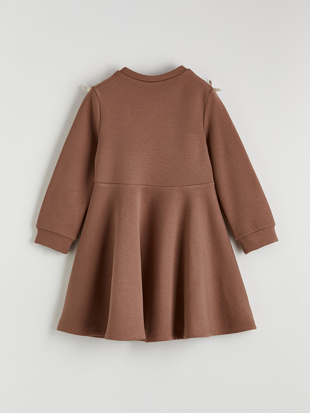 Kahverengi Bisiklet Yaka Baskılı Kız Çocuk Elbise-1