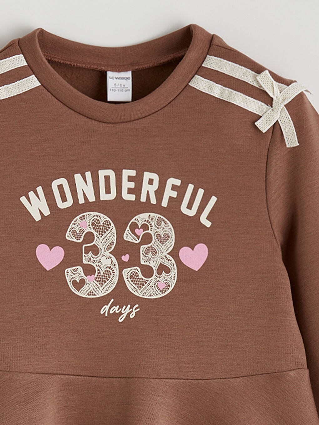 Kahverengi Bisiklet Yaka Baskılı Kız Çocuk Elbise-2