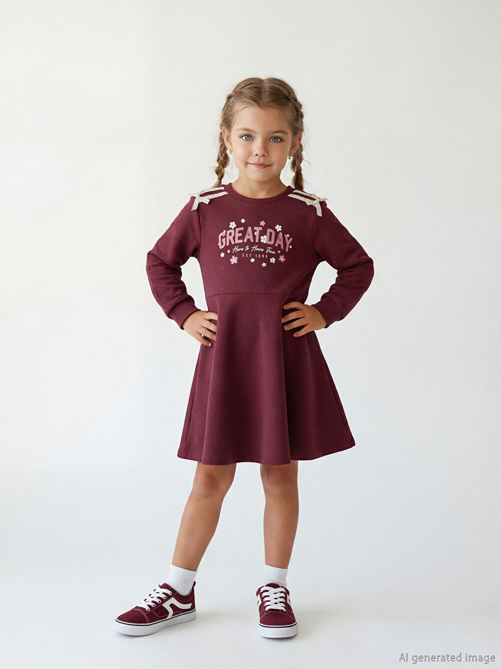 Rundhalsausschnitt Bedrucktes Kleid für Mädchen