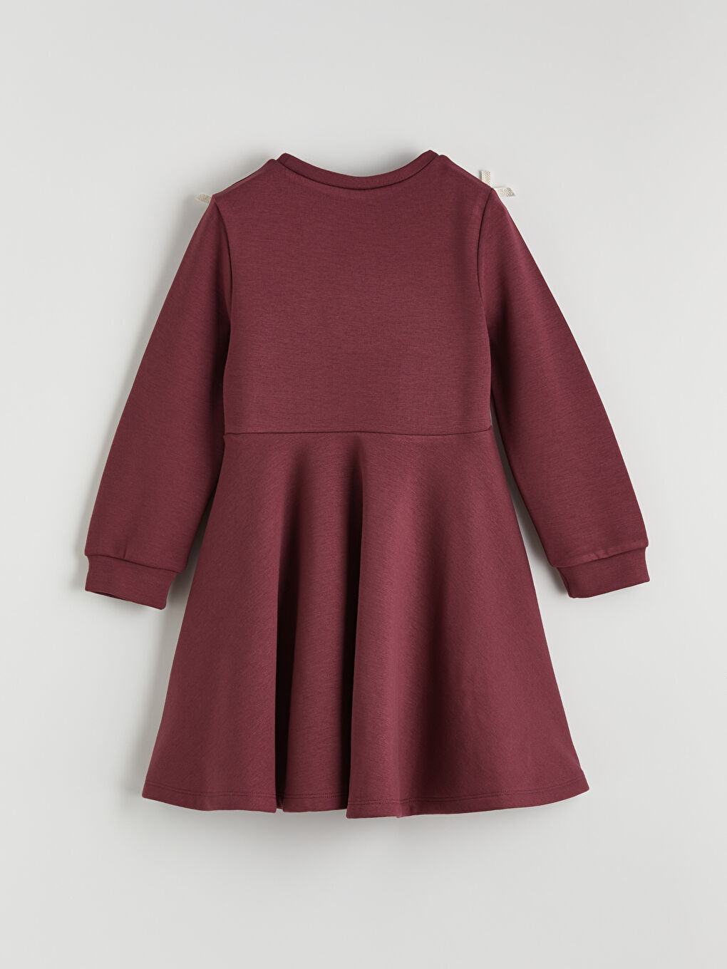 Bordo Bisiklet Yaka Baskılı Kız Çocuk Elbise-1