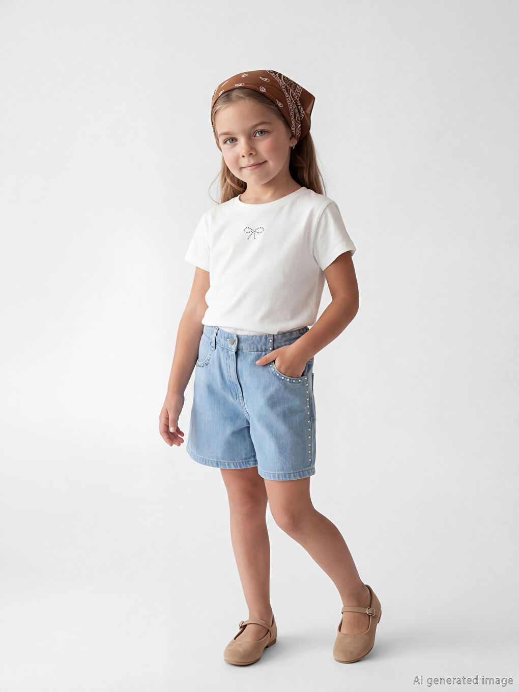 серпімді белдікті, шеге әшекейлі қыздарға арналған деним шолақ шалбар-1