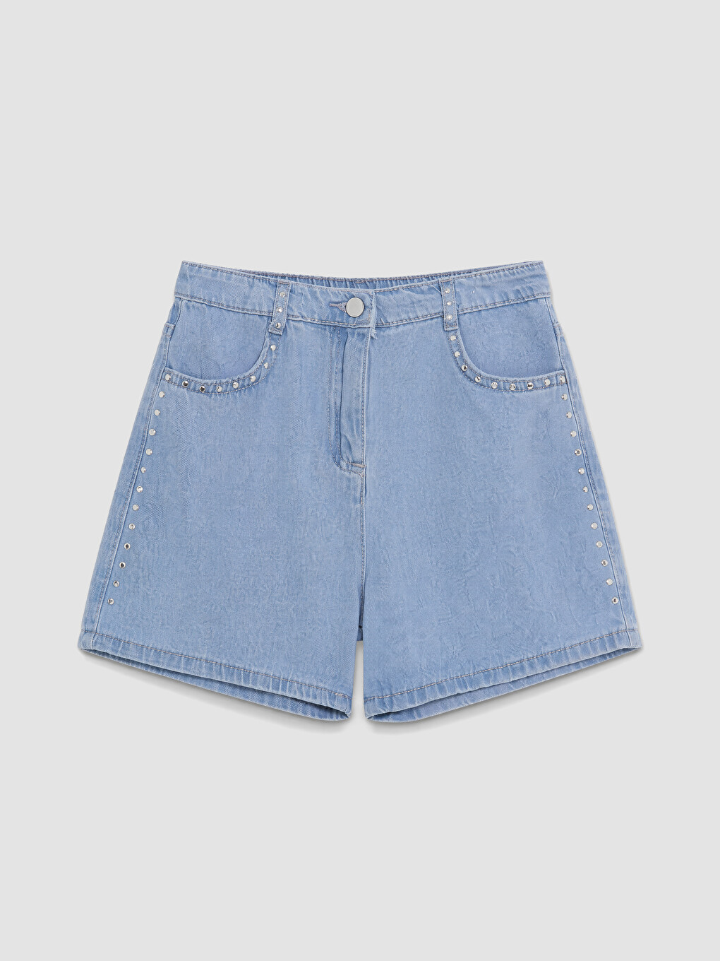 Elastic Waist Stud Detail Girls' Denim Shorts
