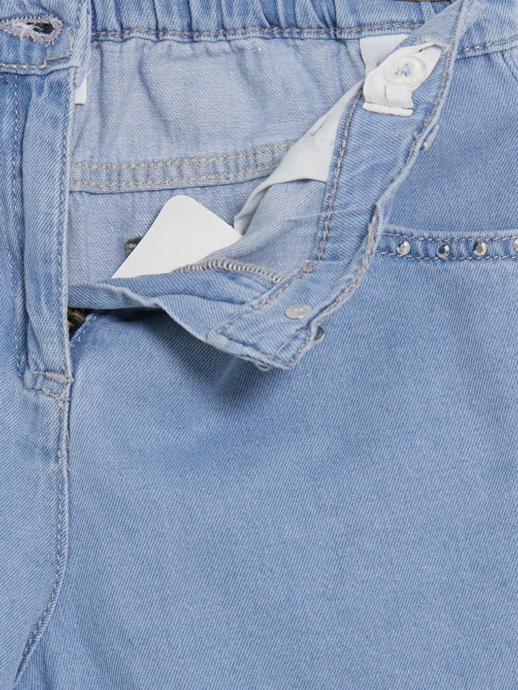 Elastic Waist Stud Detail Girls' Denim Shorts-1