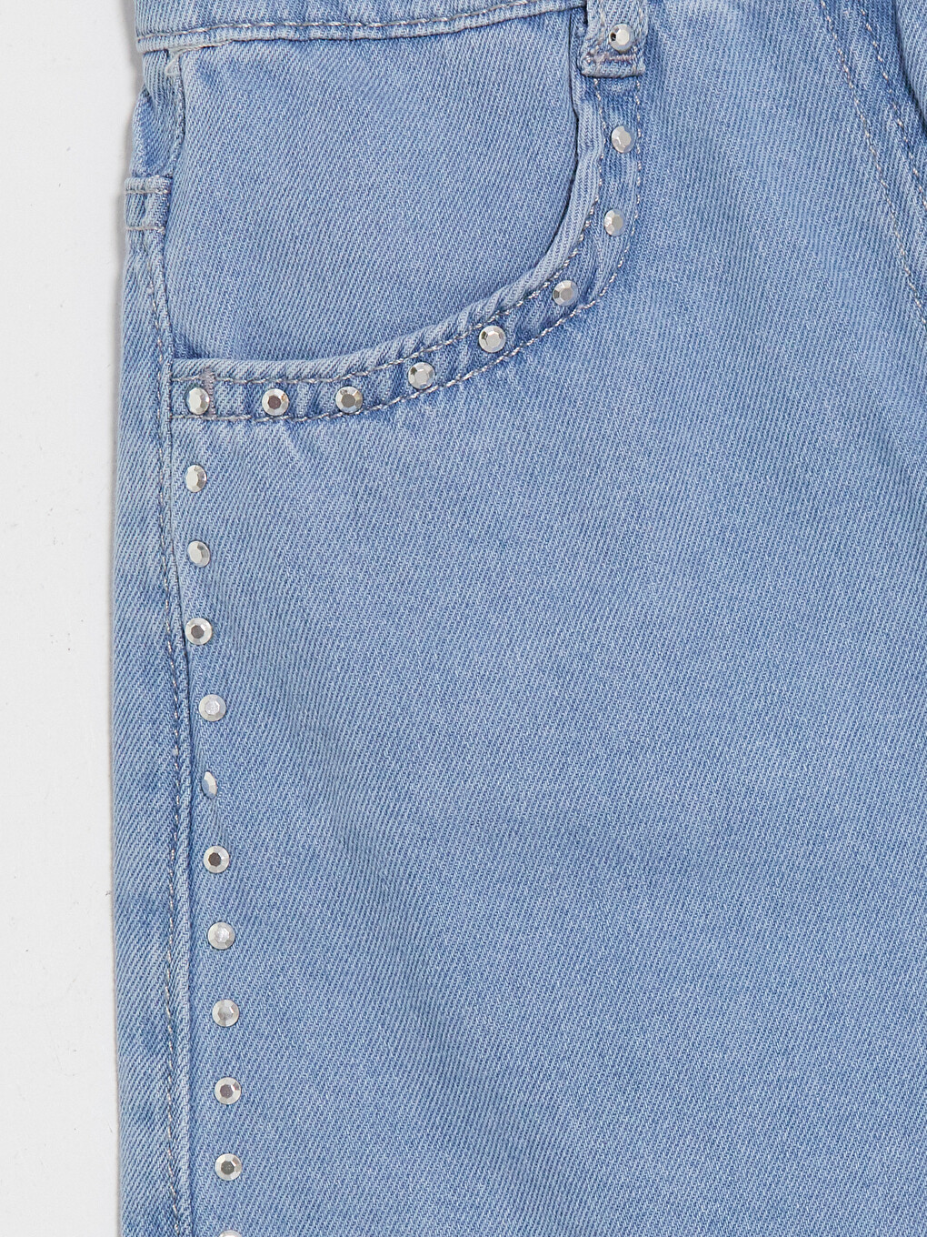 Elastic Waist Stud Detail Girls' Denim Shorts-2